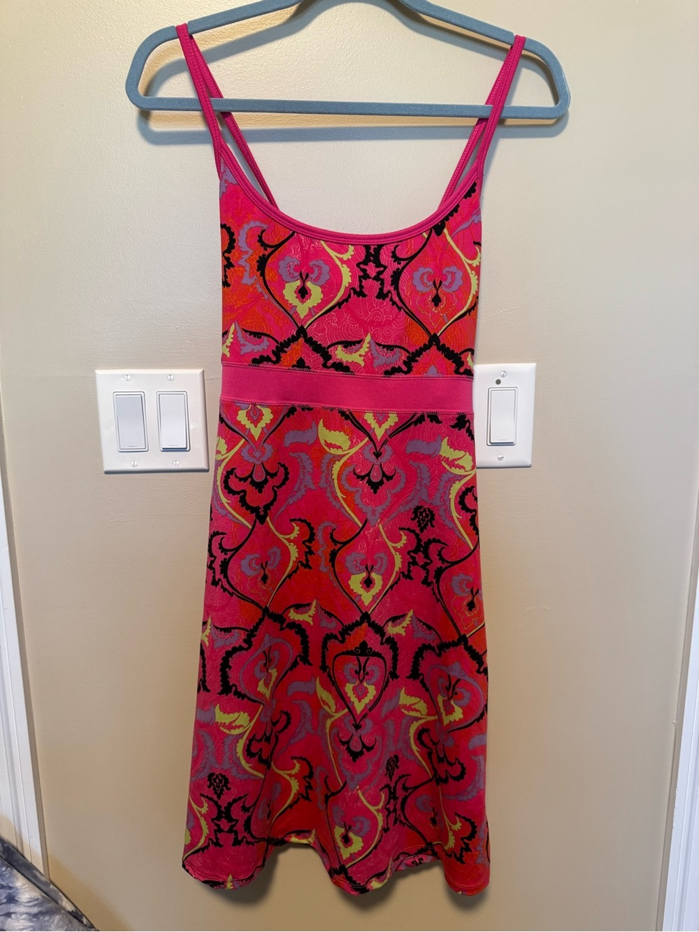 Fuchsia Printed Spaghetti-Strap Mini Dress